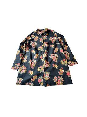 Jessica London Women Floral Button-Front Tunic Black Multi Size 20W Cotton Blend